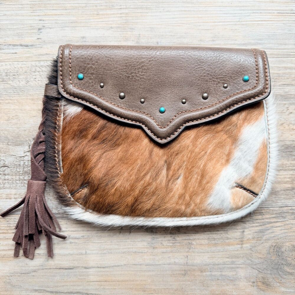 Tony Lama Genuine Cowhide Hair On Leather Western Crossbody Bag Turquoise Cowboy